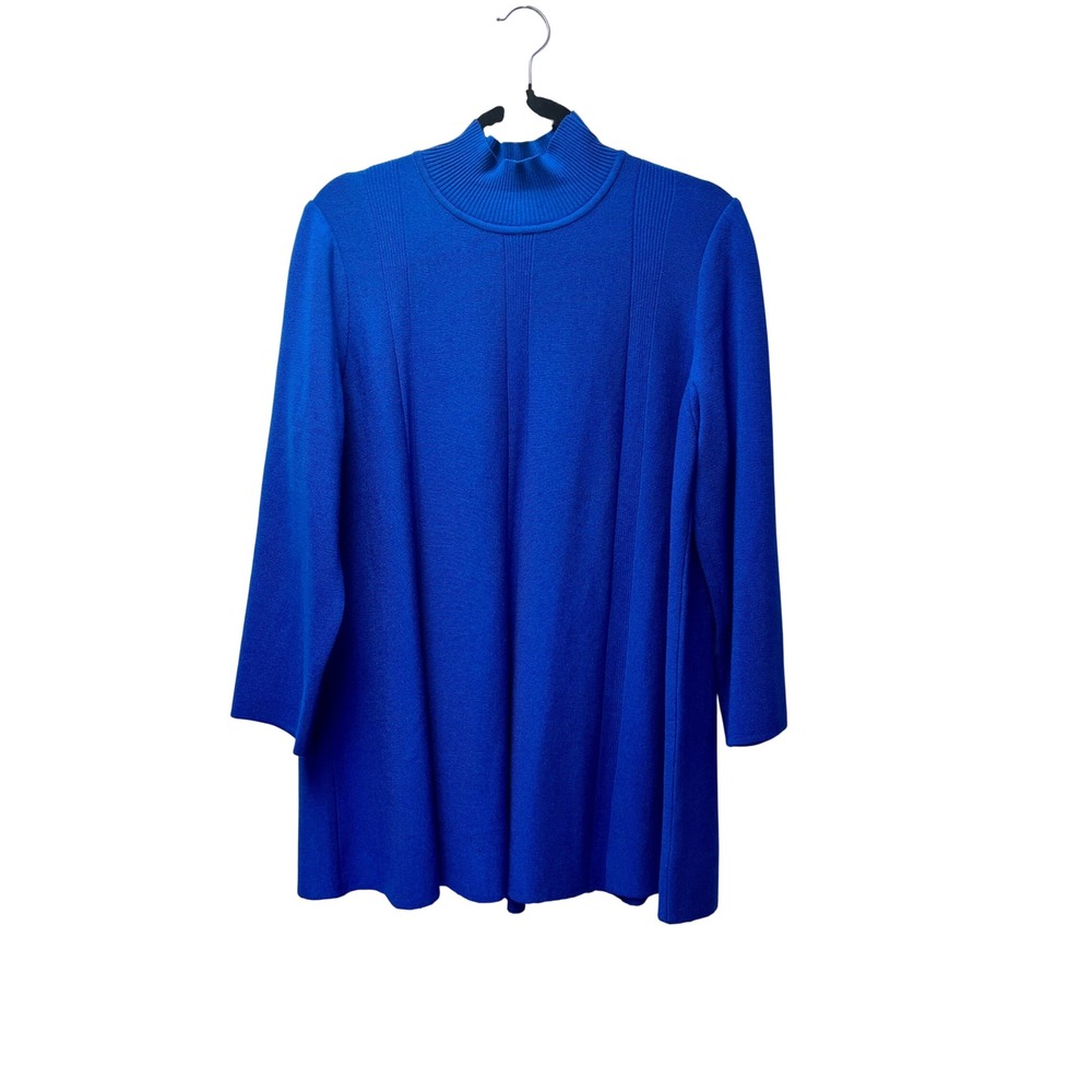 Ming Wang L Royal Blue Knit Tunic Top Elegant Quiet Luxury Regal Classic Career